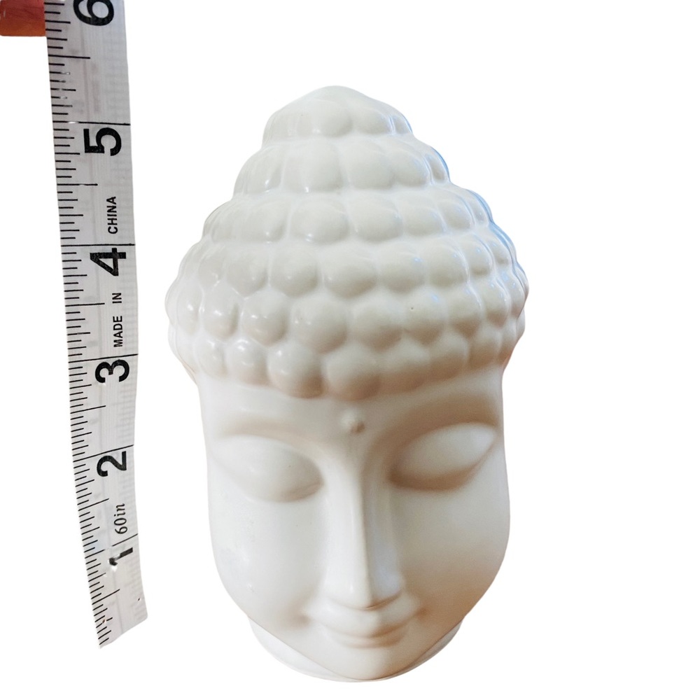 NEW Set of 2 Small White Buddha Head Ceramic Statues - Picture 7 of 11
